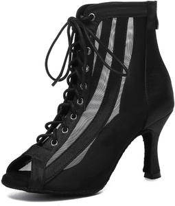 Женские танцевальные ботильоны с сеткой и шнуровкой, с молнией, для бальных, латинских и сальса танцев MGM-Joymod, L593 Black