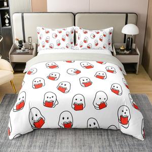 Erosebridal Комплект постельного белья Kawaii Ghost из 100% хлопка в готическом стиле Хэллоуин красно-белой расцветки, Red and White