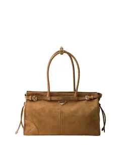 Большая замшевая сумка-трансформер Bonnie через плечо Prada, бежевый