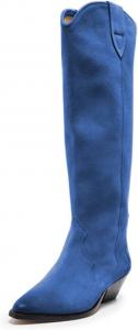 Женские сапоги FYS с острым носком до колена, на массивном невысоком каблуке, с широким голенищем, ковбойские повседневные ботинки, размеры 4-16 US, Blue