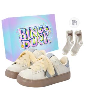 BINGO DUCK Дышащие скейтбордские женские кроссовки желто-голубые+эксклюзивная коробка для обуви+подарочные носки, цвет Yellow Blue+Exclusive Shoe Box+Gift Socks