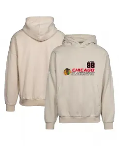 Мужская оверсайз толстовка с капюшоном Connor Bedard Chicago Blackhawks с именем и номером Oscar в кремовом цвете LevelWear