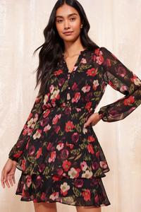 Мини платье из шифона с принтом и длинными рукавами Friends Like These, черный