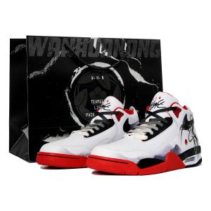 Nike Баскетбольные кроссовки Flight Legacy Slip, износостойкие, среднего размера, винтажные, унисекс, черные, белые, красные