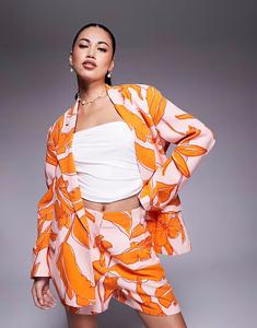 Шорты с высокой талией и декоративными швами, сочетающиеся с льном с принтом пальм Asos Design