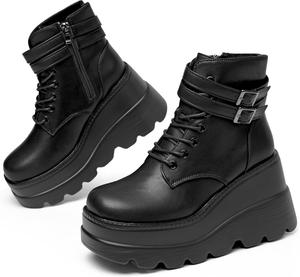 Женские ботильоны Gothniero Platform Gothic на щиколотку, черные голографические боевые с массивным каблуком, с боковой молнией, шнуровкой и танкеткой, размер US 5.5-11