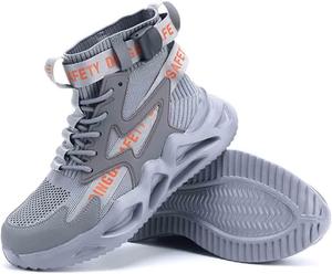 Дышащие защитные туфли для мужчин, стойкие к раздавливанию и проколам ботинки с стальным носком, противоскользящая рабочая обувь, средние кроссовки для заводов, шахт, строительства и приключений (серый, 42.5) Hancha