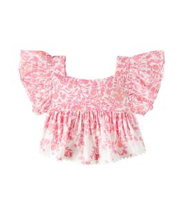 Майка из хлопковой смеси с оборками Cycas Poupette St Barth Kids, Pink Lazuli