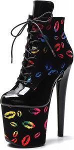 Женские ботильоны WUXIN H&P на шнуровке с высокими 8-дюймовыми каблуками, платформой и острым носком, для экзотического стрип-пластического танца, Black