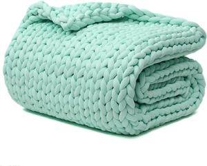 Утяжеленное одеяло YnM Cooling 152х203 см, 6,8 кг, ручной вязки из объемной пряжи, терморегулирующее и дышащее, машинная стирка, для сна или декора, Menthe Green