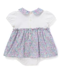 Комбинезончик Tana Lawn с принтом Liberty (Leontyne Dream) и лентами для малышки (70-90 см)