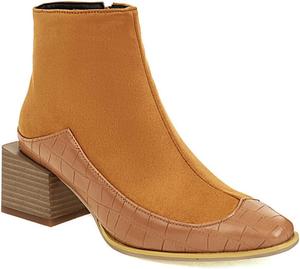 Женские классические ботильоны VOKLIN с квадратным носком в стиле вестерн, боковой молнией, массивным каблуком средней высоты, Brown-Velvet Lined