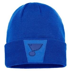 Мужская синяя фирменная вязаная шапка Fanatics St. Louis Blues Authentic Pro Road с манжетами