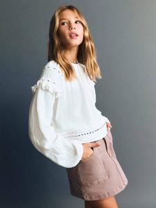 Детская блузка Becca с рюшами из хлопка Mango, Natural White