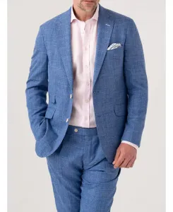 Мужской приталенный блейзер из смеси льна, шерсти и шелка Koy Clothing, синий