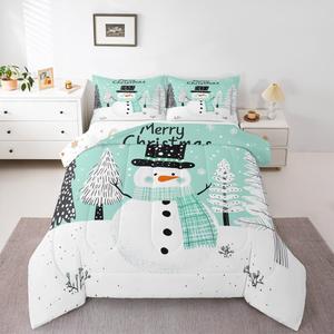 Erosebridal Детский комплект постельного белья Teal Snowman с зимним снежинками и рождественской елкой, 1 наволочка, Teal White Black
