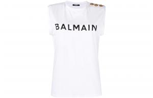 Футболка без рукавов с принтом логотипа BALMAIN, белая