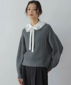 Вязаный свитер из смеси хлопка и кашемира с косами Suite L, цвет [Web Limited] Gray 9 [903]