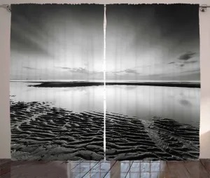 ABAKUHAUS Черно-белая штора в деревенском стиле, идиллический восход солнца, универсальные ленточные шторы для гостиной с петлями и крючками, 280 х 175 см, черный, белый, серый Abakuhaus