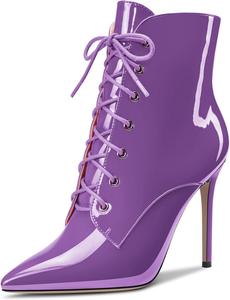 Женские ботильоны Castamere на высоком каблуке, застежка-молния, заостренный носок, короткие ботинки с шнуровкой, сексуальные офисные туфли с каблуком 3,9 дюйма, Purple Patent