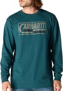 Мужская свободная футболка Carhartt Heavyweight с длинным рукавом и графическим логотипом, Greenstone Heather