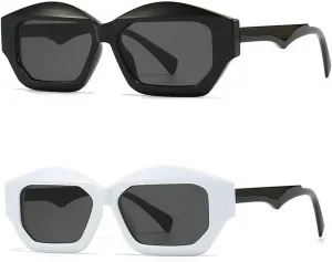 Винтажные солнцезащитные очки Polygon Cat Eye Jelly Color для женщин, модные оранжево-синие солнцезащитные очки для мужчин Melrose, 2pcs Black&white