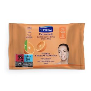 Салфетки влажные очищающие для лица, витамин С, 20 шт. Septona, Dermasoft