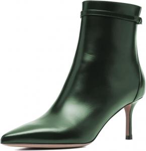 Женские сексуальные ботильоны FYS с заостренным носком, модные ботинки на среднем каблуке-шпильке, короткие ботильоны с ремешком на щиколотке и боковой молнией, осенние туфли, размеры 4-16 US, Dark Green