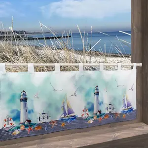 Штора Маяк с петлями, 1 шт., с подвеской на петлях, для кухни Delindo Lifestyle, синий