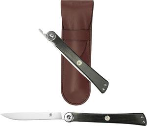 Shun Steak, Gentleman, складной нож Higo-No Kami с клинком из стали и кожаным чехлом - эбеновое дерево/сталь