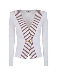 Полосатый свитер на пуговицах Elisabetta Franchi, белый