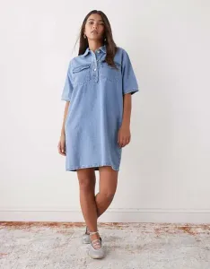 Голубое джинсовое платье свободного кроя с карманами Noisy May