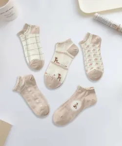 Девичьи носки до щиколотки из хлопковой смеси с вышивкой, комплект из 5 пар Aimoha - Select -, цвет Beige And Other Colors