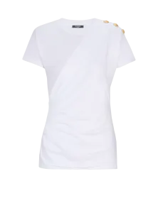 Драпированная футболка с пуговицами Balmain, белый/желтый/розовый