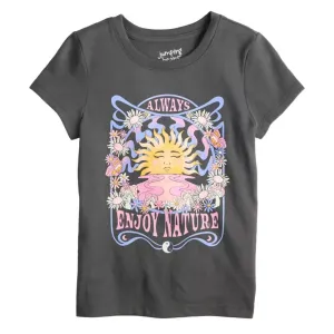 Футболка с коротким рукавом и принтом для девочек 4-12 лет Jumping Beans, цвет charcoal groovy sun