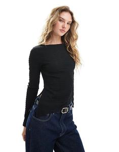 Текстурированный лонгслив Brave Soul с длинными рукавами и вырезом-лодочкой черного цвета