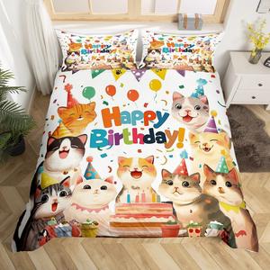 Erosebridal Комплект постельного белья Cute Cat Queen с милыми котиками и радужным дизайном в стиле кавай, Yellow Purple