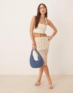 Юбка выше колена из сетки с присборенной отделкой ASOS DESIGN желтого цвета с мелким цветочным узором