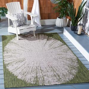 Ковер SAFAVIEH, 161 x 232 см, Washable Rug Outdoor Courtyard Collection, бежевый и темно-зеленый, без линьки и легкий в уходе, идеален для патио, заднего двора, прихожей (CY8893-37921)