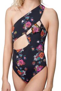 Асимметричный цельный купальник с цветочным букетом AMIR SLAMA, Floral Bouquet