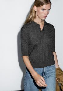 Поло Massimo Dutti ELBOW SLEEVES WITH POLO COLLAR, Grey