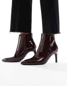 Лакированные ботильоны New Look с острым каблуком бордового цвета