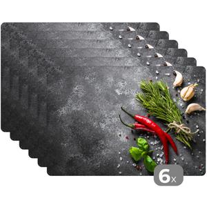 Набор из 6 салфеток под тарелки, с изображением перца, трав и специй, цвет бетон, 45x30 см MuchoWow, темно-серый