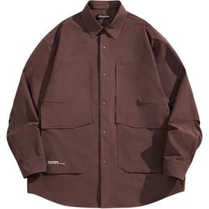 Модная рубашка с карманом для мужчин, свободного кроя, с четырехсторонним растяжением PEACEBIRD MEN, rock коричневый 1