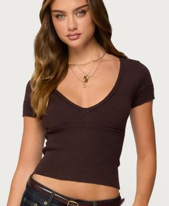 Женская вязаная блузка Theresa с V-образным вырезом Edikted, Brown