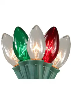 Набор из 15 красных прозрачных и зеленых рождественских украшений для дорожек C9 - зеленая проволока длиной 14 футов Northlight, red