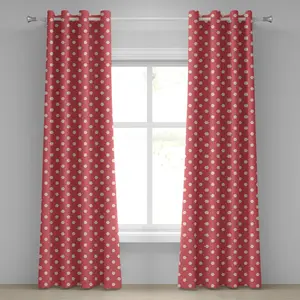 Шторы на люверсах ABAKUHAUS в стиле ретро, с ностальгическим повторяющимся узором в виде ромашковых точек, декоративные двухпанельные шторы, 280 см x 175 см, цвет: бархатцы, белый, розовый Abakuhaus