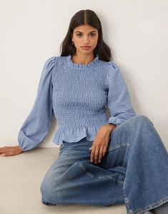 Текстурированный лонгслив с длинными рукавами JDY синего цвета