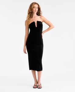 Женское бархатное платье миди с фурнитурой Bar III, Deep Black