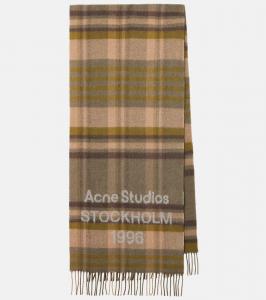 Шерстяной шарф с логотипом в клетку Acne Studios, Olive Green/Grey